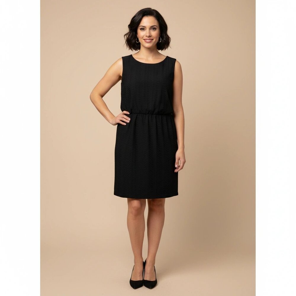 Enfocus Studio 10 Black Sheath Dress Textured Office Classic Minimalist